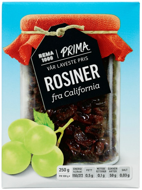 Bilde: © REMA 1000 / Kolonial.no REMA 1000 Rosiner 250 g