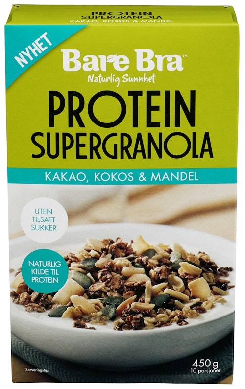 Bilde: © Bare Bra / Kolonial.no Bare Bra Supergranola Protein Kakao Kokos & Mandel 450 g