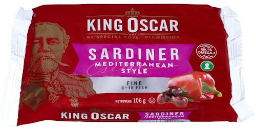 Bilde: © King Oscar / Kolonial.no King Oscar Sardiner Mediterranean Style Fine, 106 g