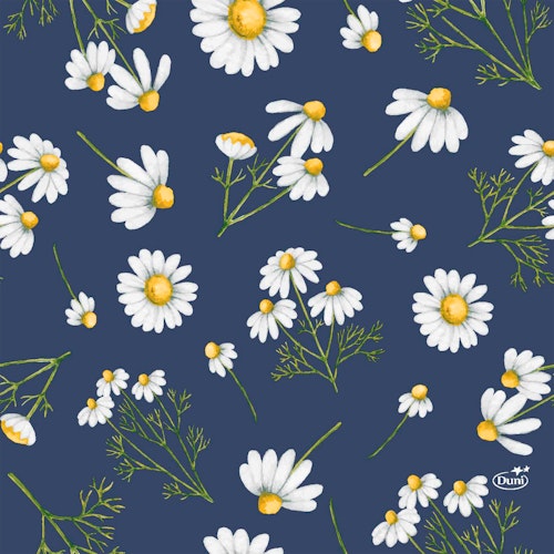 Bilde: © Duni / Oda Duni Servietter Pretty Daisy Blue 3 lag, 33x33cm