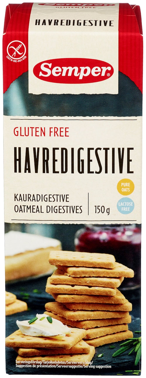 Bilde: © Semper / Kolonial.no Semper Havre Digestive Glutenfri, 150 g