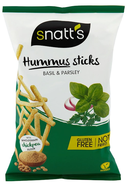Bilde: © Snatts / Kolonial.no Snatts Hummus Sticks Basilikum & Persille, 85 g