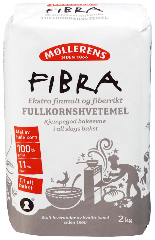 Bilde: © Møllerens / Kolonial.no Møllerens Fibra Fullkornshvetemel 2 kg