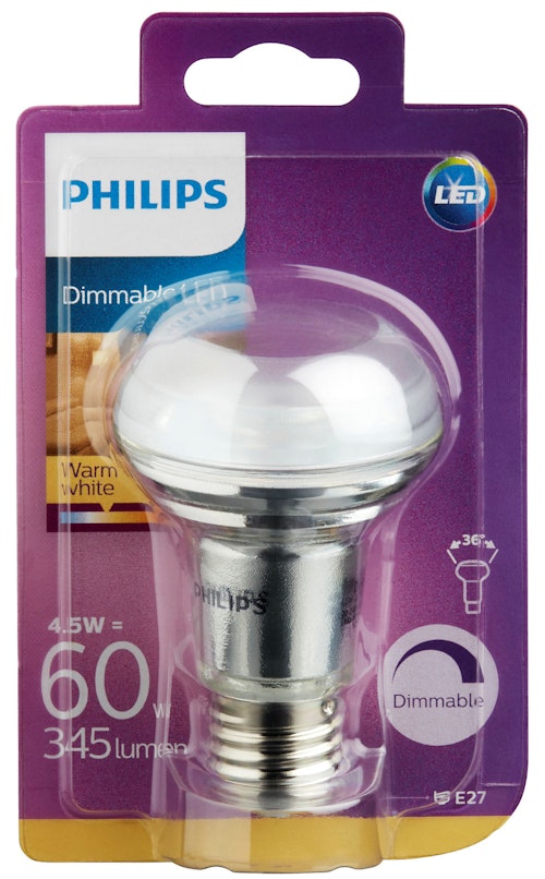 Philips Lyspære Led Reflektor R63, 60w, E27 Varmhvit 36d Dim