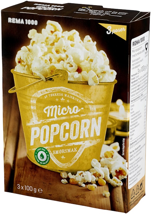 Bilde: © REMA 1000 / Oda REMA 1000 Micropopcorn med Smør 3pk