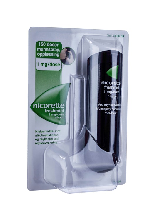 Bilde: © Nicorette / Oda Nicorette Nicorette Munnspray Mint 1mg/dose, 150 doser, 1 stk