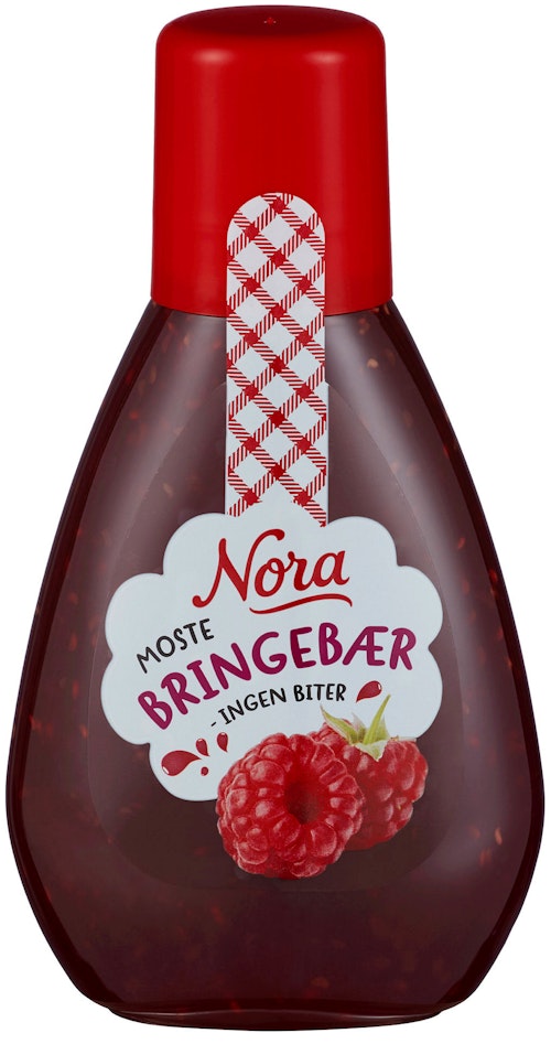 Bilde: © Nora / Kolonial.no Nora Bringebærsyltetøy Squeezy, 425 g