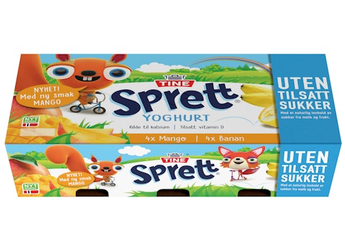 Bilde: © Tine / Kolonial.no Tine Sprett Yoghurt Frukt Uten tilsatt sukker eller søtstoff 8x125g, 1000 g