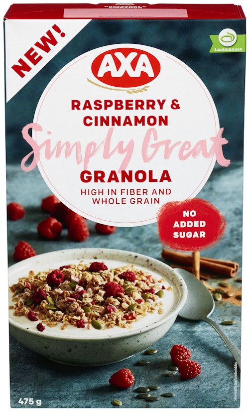 Bilde: © AXA / Oda AXA Granola Bringebær & Kanel 375 g