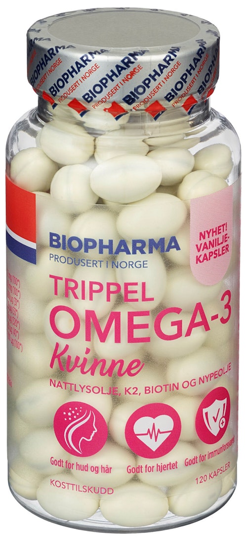 Bilde: © Biopharma / Kolonial.no Biopharma Trippel Omega-3 Kvinne 120 stk