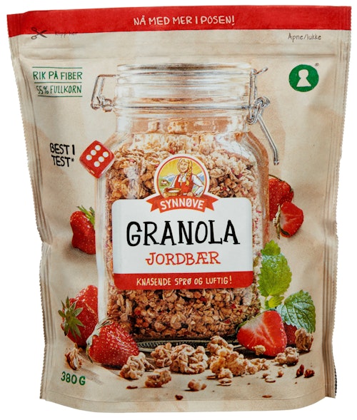 Bilde: © Synnøve / Kolonial.no Synnøve Granola Jordbær 380 g