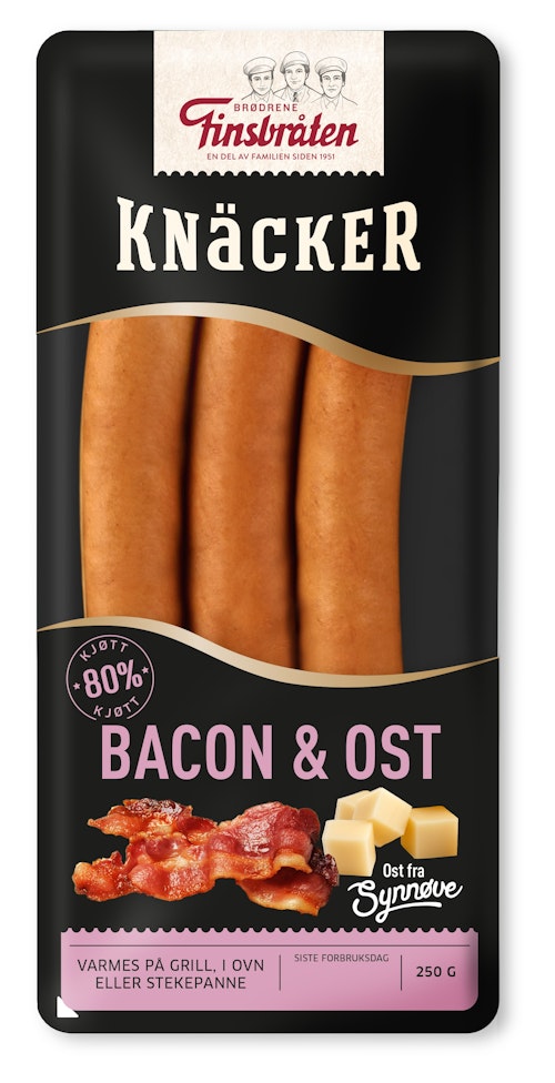 Bilde: © Finsbråten / Kolonial.no Finsbråten Bacon & Ost-Knacker 250 g