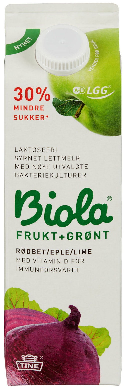 Bilde: © Tine / Kolonial.no Tine Biola Rødbet, Eple & Lime 1 l