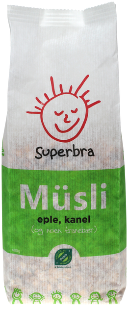 Bilde: © Superbra / Kolonial.no Superbra Müsli med Eple, Kanel og Tranebær 400 g