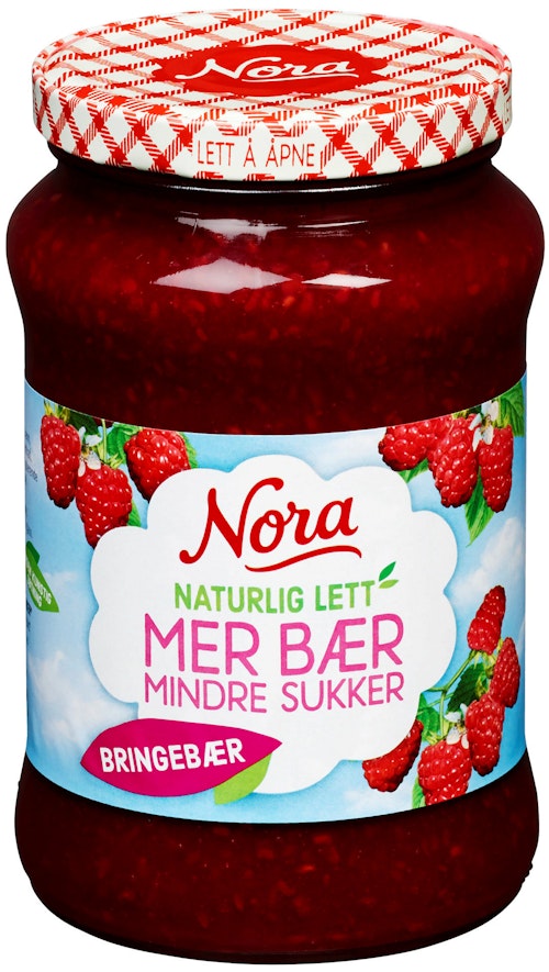 Bilde: © Nora / Kolonial.no Nora Bringebærsyltetøy Lett 540 g