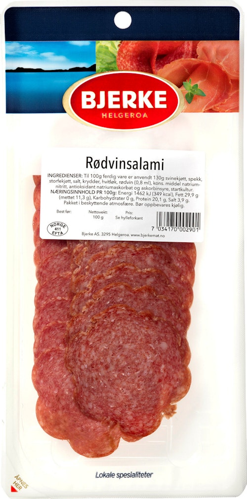 Bilde: © Bjerke Spekemat / Kolonial.no Bjerke Spekemat Rødvinsalami 100 g