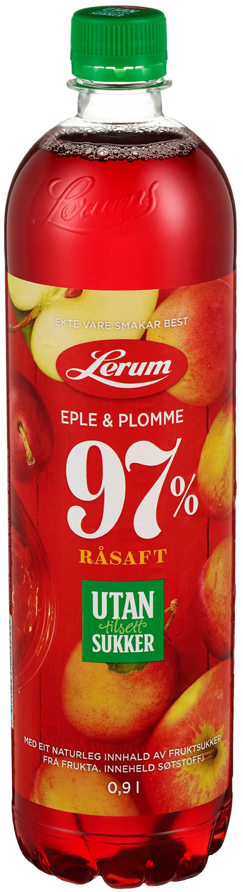 Bilde: © Lerum / Kolonial.no Lerum Eple & plommesaft Uten Tilsatt Sukker, 0,9 l