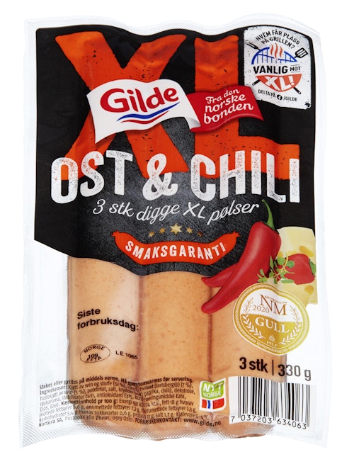 Bilde: © Gilde / Oda Gilde XL Ost & Chili Grillpølse Norgesmester 2020, 3 stk