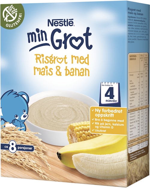 Bilde: © Nestlé / Kolonial.no Nestlé Risgrøt Mais & Banan Fra 4 mnd, 240 g