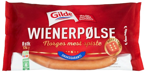 Bilde: © Gilde / Kolonial.no Gilde Wienerpølse 8 stk, 520 g