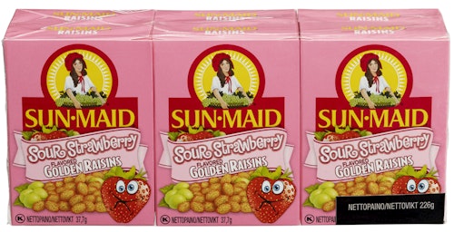 Bilde: © Sun·Maid / Oda Sun·Maid Rosiner Sour Strawberry 6 x 37,7g, 226,2 g