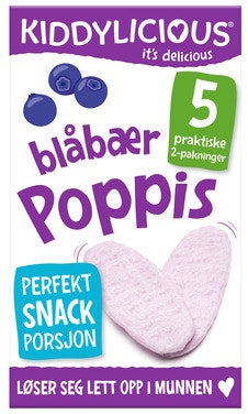 Bilde: © Kiddylicious / Oda Kiddylicious Poppis Blåbær 5 x 2 pk fra 6 mnd