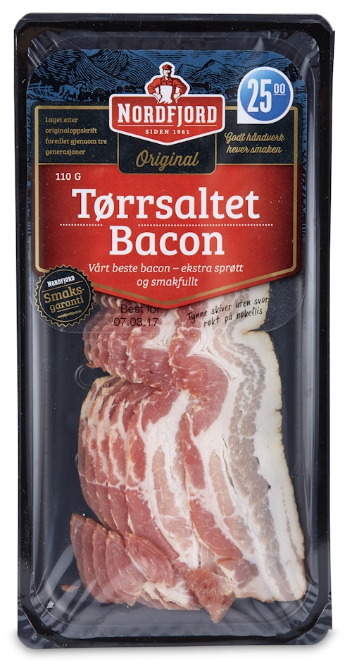 Bilde: © Nordfjord / Kolonial.no Nordfjord Tørrsaltet Bacon uten Svor 110 g
