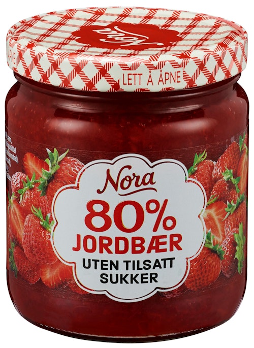 Bilde: © Nora / Kolonial.no Nora Jordbærsyltetøy Uten Tilsatt Sukker 275 g