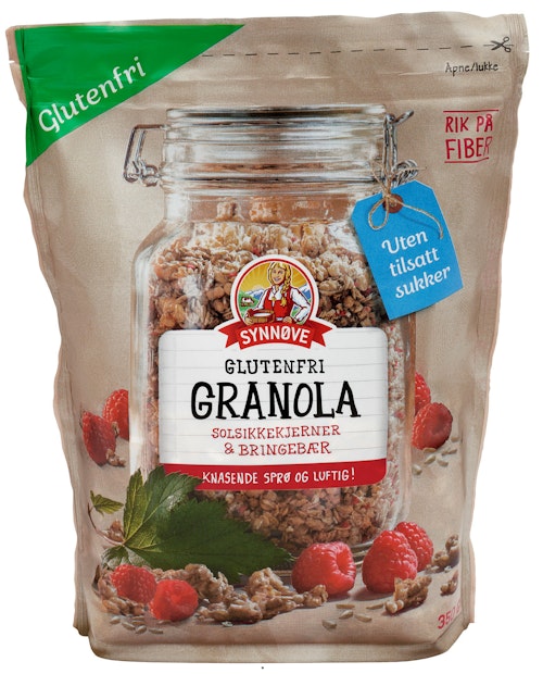 Bilde: © Synnøve / Kolonial.no Synnøve Glutenfri Granola Bringebær 350 g
