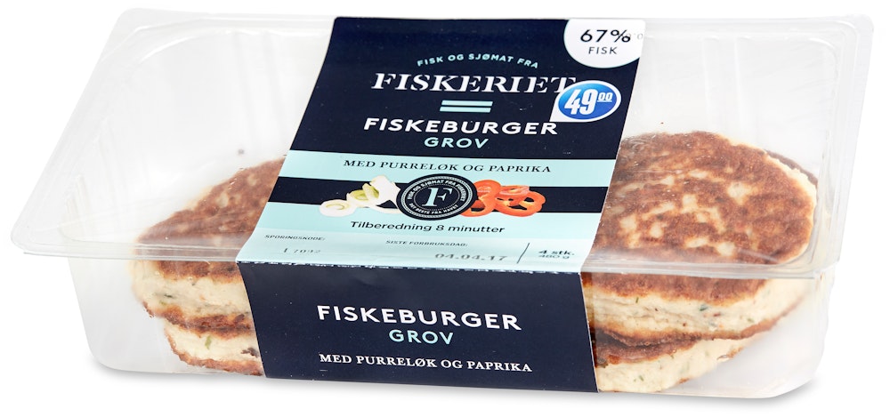 Fiskeriet Fiskeburger Purre&Paprika 67% Fisk